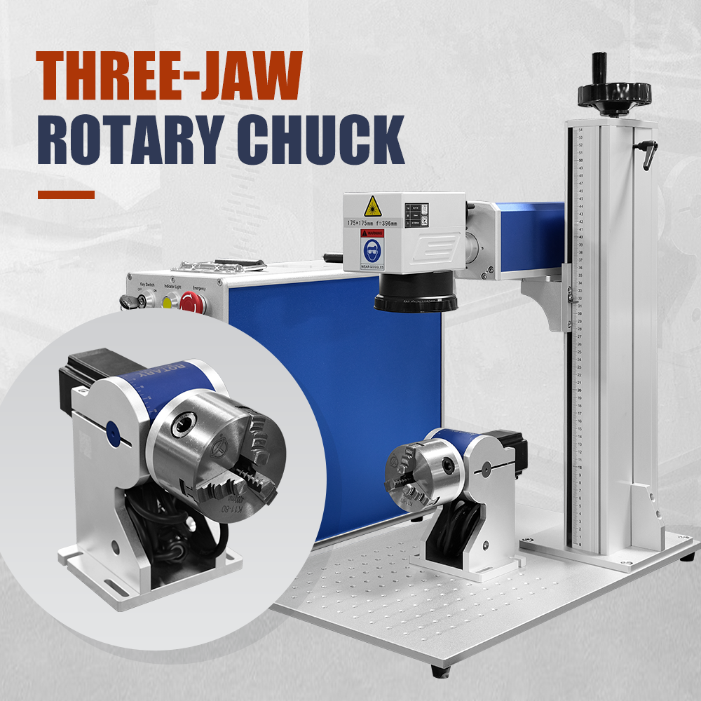 Rotary Attachment for 50W, 60W, or big laser Machine, 3 Jaw Chuck and  Blackplate